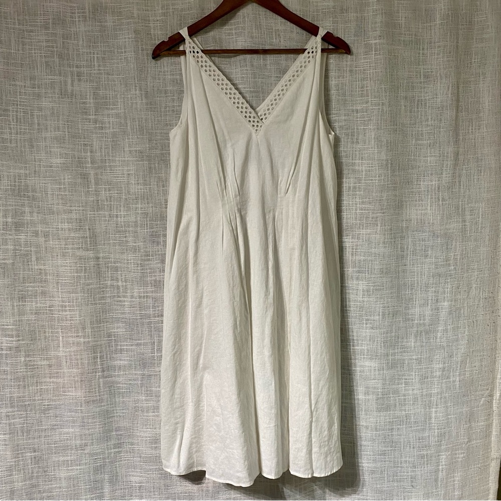 NWT Gibson Latimer Off White Linen Blend Crochet Trim Dress Small